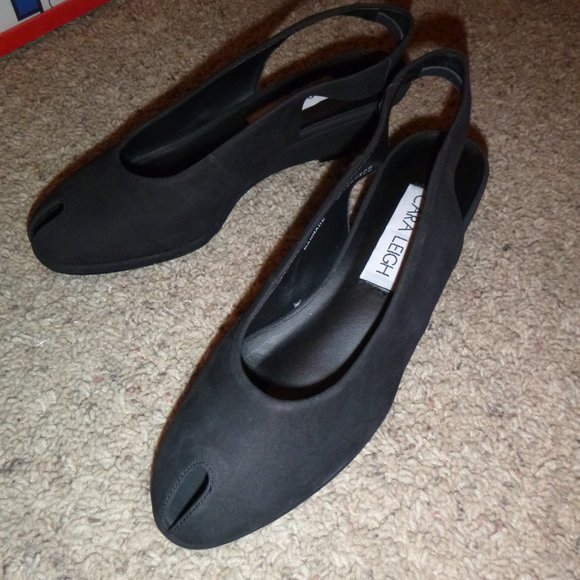 Women's Black Suede Wedge Heeled Shoes - Picture 3 of 6